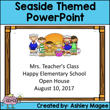 Preview of Open House Back to School Meet the Teacher PowerPoint - Seaside/Beach Themed