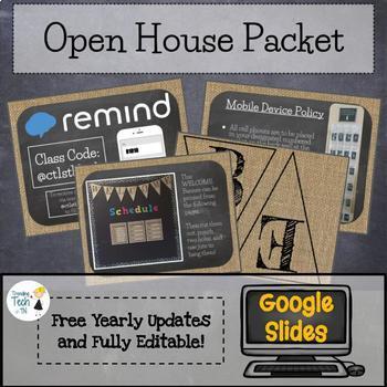 Preview of Open House Bundle! Burlap & Chalkboard - Editable in Google Slides!
