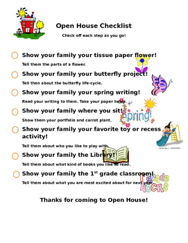 Preview of Open House Checklist for students