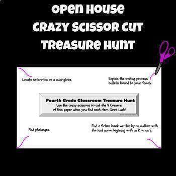 Preview of Open House Crazy Scissor Treasure Hunt -Editable Google Slides
