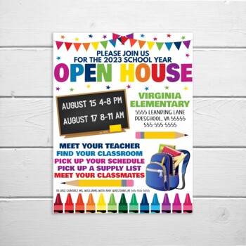 Preview of Open House Flyer, Meet The Teacher Invite, New School Year Invitation