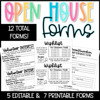 Preview of Open House Forms - Meet the Teacher Night Forms for Parents - Back to School