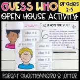 Open House "Guess Who" Activity and Note to Parents