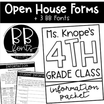 Preview of Open House/Meet the Teacher Forms + 3 BB Fonts