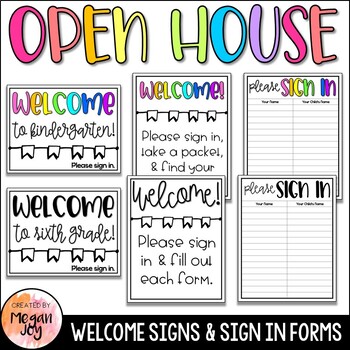Preview of Open House / Meet the Teacher Welcome Signs & Sign In Sheets