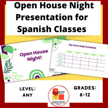 Preview of Open House Night Presentation for Spanish Classes Interactive Google Slides™