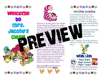 Preview of Open House Orientation Parent Brochure Editable Alice in Wonderland