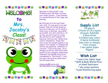 Preview of Open House Parent Brochure EDITABLE Frogs
