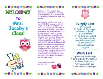 Preview of Open House Parent Brochure EDITABLE Owls