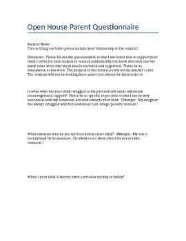 Preview of Open House Parent Questionnaire