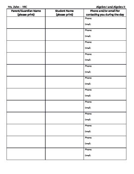 Preview of Open House Parent Sign-In Sheet