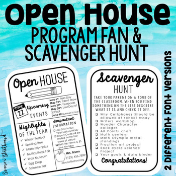 Preview of Open House Program Fan & Scavenger Hunt