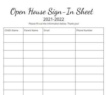 Preview of Open House Sign-In Sheet