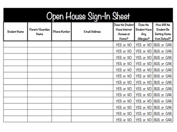 Preview of Open House Sign In Sheet - Editable