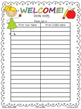 Preview of Open House Back to School Sign In Sheet {Freebie}