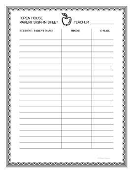 open house sign in sheet for back to school or beginning