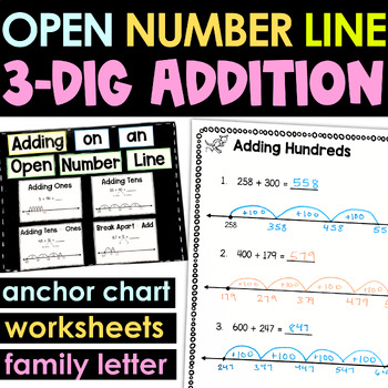 open number lines 3 digit addition 2nd grade digital and printable