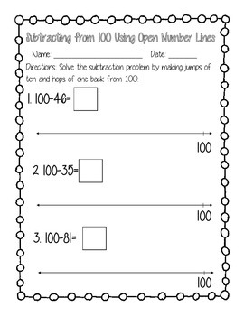 open number line subtraction from 100 freebie by the cutesy class