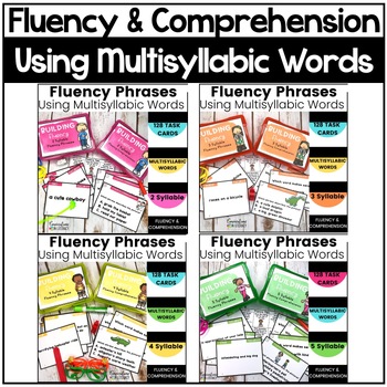 Preview of Open and Closed Syllables Fluency Phrases & Comprehension Task Cards Bundle