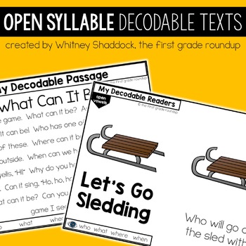 Preview of Open Syllables Decodable Readers and Decodable Passages for First Grade