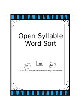Preview of Open Syllable Word Sort