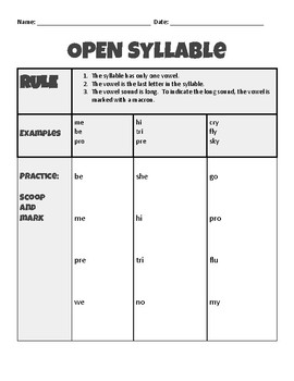 Open Syllable Worksheet by Kelli Zicha | Teachers Pay Teachers