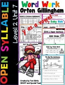 Preview of Open Syllable Worksheets Y as I and Y as E Orton Gillingham Phonics (RTI)