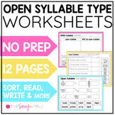 Open Syllables Worksheets Science of Reading Phonics Word 