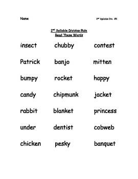 Preview of Reading Packets: 21-25 Open Syllables, First and Second Syllable Divsion Rules