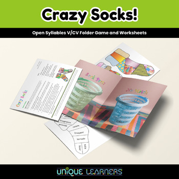 Preview of Crazy Socks! | Open Syllables V/CC Folder Game and Worksheets