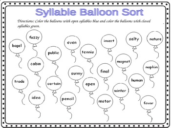 Preview of Open Syllables Word Work Worksheets