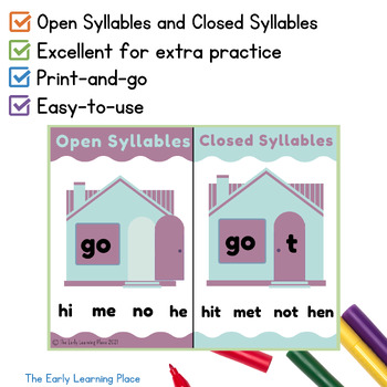 Open Syllables and Closed Syllables Freebie by The Early Learning