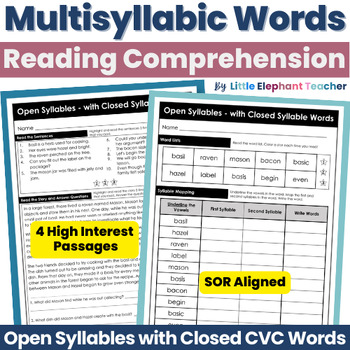 Preview of Open Syllables w CVC Closed Multisyllabic Words Reading Comprehension Passages