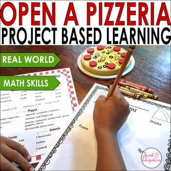 Preview of Project Based Learning Math and Research - Run a Pizza Restaurant PBL Unit