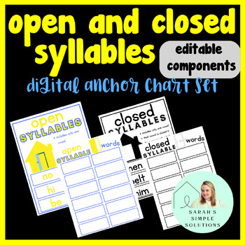 Preview of Open and Closed Syllable Anchor Chart Set {DIGITAL and PDF Files-EDITABLE}