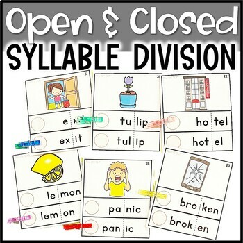 Preview of Open and Closed Syllable Division Task Cards, Orton Gillingham VCV Words