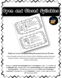 Open and Closed Syllable OG Phonics Notebook Page
