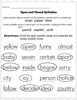 Open and Closed Syllables by Super Sups' | Teachers Pay Teachers