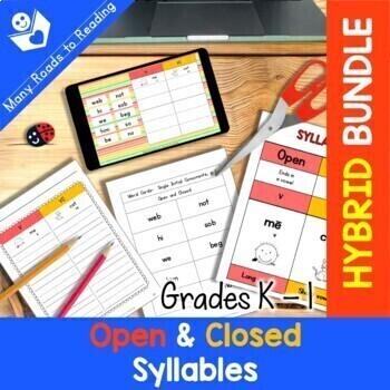 Preview of Open and Closed Syllables DIGITAL and PRINTABLE Grades K-1