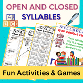Open and Closed Syllables Fun Activities and Game Worksheet