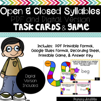 Preview of Open and Closed Syllables Task Cards and Game (Digital Version Included)