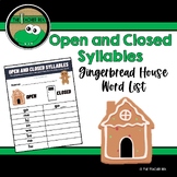 Open and Closed Syllables Word List - Christmas Gingerbrea