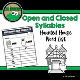 Open and Closed Syllables Word List - Halloween Haunted Ho