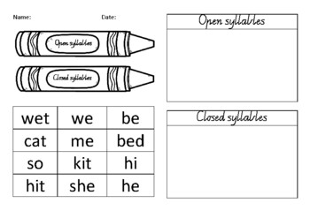 Open and Closed Syllables Worksheet by Tamara s Terrific Time Savers
