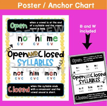 Open and Closed Syllables Worksheets, Poster, and Activity - OG | TpT