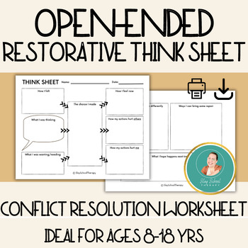 Preview of Open-ended Restorative Think Sheet, Behavior Reflection, Ages 8-18, Worksheet