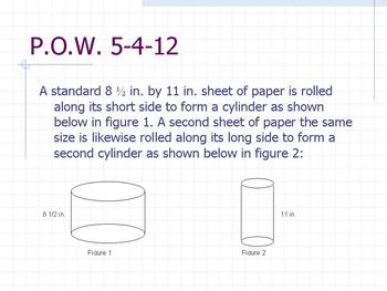 Preview of Open-ended questions geometry comparing volume and surface area of cylinders