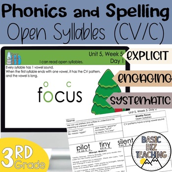 Preview of Open syllables cv/c digital and print phonics and spelling lessons