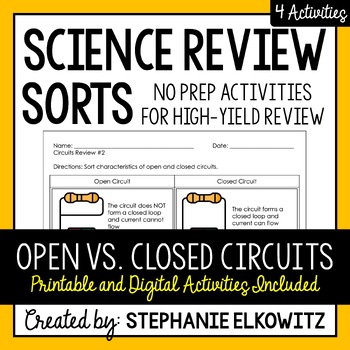 Preview of Open vs Closed Circuit Review Sort | Printable, Digital & Easel