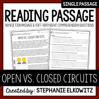 Preview of Open vs. Closed Circuits Reading Passage | Printable & Digital